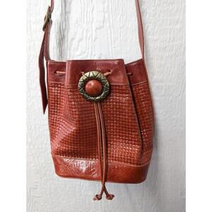 Vintage Susan Gail Made In Italy Brown Leather Bucket Bag Purse Boho Western
